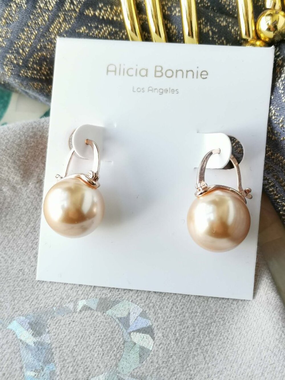 Alicia Bonnie Blanche Rose Gold rose pearl Earrings NEW